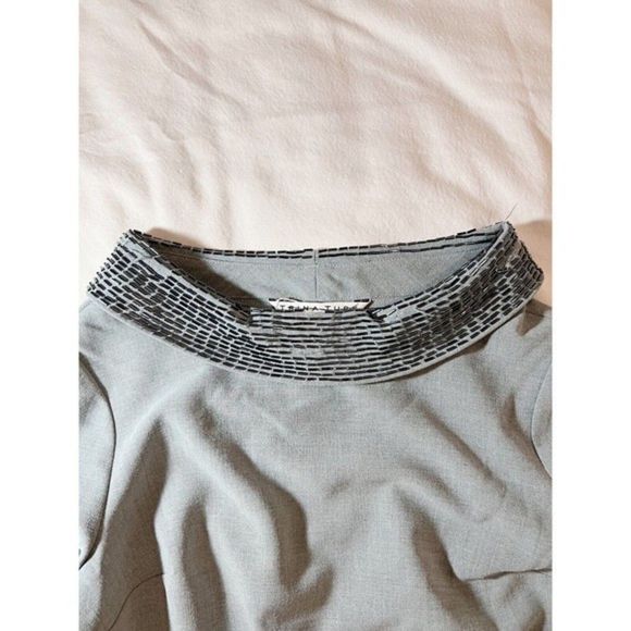 Trina Turk Women Heather Gray Embellished‎ Roll Neck Blouse | Missing Beads - Picture 4 of 10